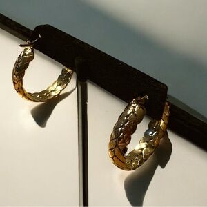 NIB Gold Braided Hoop Earrings